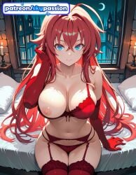 1girls 2026 ai_assisted ai_generated anime bed big_breasts boobs breasts bust busty elbow_gloves garter_belt garter_straps gloves hi_res high_quality high_resolution high_school_dxd highres large_breasts long_hair looking_at_viewer navel night panties patreon patreon_username red_bra red_hair red_panties rias_gremory skypassion stable_diffusion thighhighs tits underwear watermark