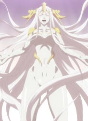1girls breasts copyright_request hips long_hair medium_breasts navel open_mouth screencap stitched thick_thighs thighs white_eyes