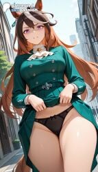 1girls 2026 ai_assisted ai_generated animal_ears anime brown_hair clothes_lift hi_res high_quality high_resolution highres lifted_by_self long_hair panties patreon patreon_username purple_eyes skirt skirt_lift skypassion solo stable_diffusion symboli_rudolf_(umamusume) umamusume umamusume_pretty_derby underwear watermark