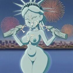 1girls 2boys ai_generated breasts cum handjob multiple_penises nipples nude penis statue_of_liberty