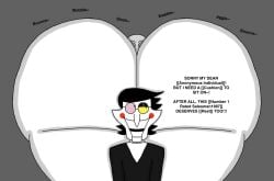 2boys 2d_(artwork) 2d_artwork artist_self-insert ass ass_focus big_ass black_hair blush_stickers bulging_eyes deltarune deltarune_chapter_2 digital_media_(artwork) english_text facesitting facial_hair gigantic_ass glasses huge_ass human hyper hyper_ass male male/male male_only massive_ass pink_eyes pink_sclera puppet short_hair spamton_g_spamton talking_to_another text thick_ass thick_thighs white_skin wik45 yellow_eyes yellow_sclera
