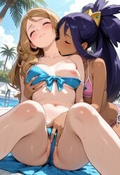 ai ai-created ai_art ai_assisted ai_generated bikini duo game_freak grabbing grabbing_another's_breast grabbing_from_behind greymaker iris_(pokemon) kissing medium_breasts nintendo pokemon pokemon_(anime) pokemon_anime pokemon_character pokemon_protagonist pokemon_trainer serena_(pokemon) stable_diffusion summer teenage_girl teenager yuri