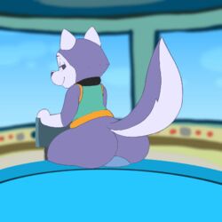 1:1 animated anthro ass blue_eyes bottomless canid canine canis clothed clothing collar cub diacordst_(artist) domestic_dog everest_(paw_patrol) female fur furry husky low_res mammal masturbation nordic_sled_dog paw_patrol purple_body purple_fur sex_toy solo spitz vaginal_masturbation vaginal_penetration white_body white_fur young