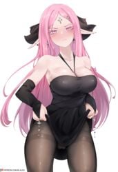 1girls big_breasts blush breasts cameltoe cleavage female female_only kilalesi large_breasts looking_at_viewer pantyhose pink_eyes pink_hair pointy_ears solo