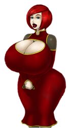 ass big_ass big_breasts blue_eyes breasts color_edit dress edit huge_ass huge_breasts red_hair tight_clothing tight_dress zdemian