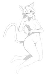 2019 absurd_res anthro breasts digital_media_(artwork) domestic_cat felid feline felineko felis female fur furry hair hi_res long_hair looking_at_viewer mammal monochrome nipples nude opera_kranz pussy sketch smile solatorobo solo vecnarvi video_games