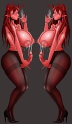 2futas akasha areolae breasts cigarette crotchless cum cum_drip cumshot curvy demon_girl devil ejaculation erect_nipples erection futa_only futa_with_futa futanari high_heels horns huge_breasts intersex nipples no_panties pantyhose partially_clothed penis penis_out red_hair red_skin smoking succubus tagme tights topless