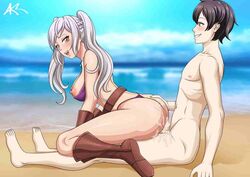 1boy 1girls akazlime beach bikini breasts cum cum_inside fire_emblem fire_emblem_awakening fire_emblem_heroes morgan_(fire_emblem) morgan_(fire_emblem)_(male) mother_and_son nintendo purple_bikini purple_eyes reverse_cowgirl_position robin_(female)_(summer)_(fire_emblem) robin_(fire_emblem) robin_(fire_emblem)_(female) sex silver_hair straight