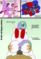 anthro breasts equid equine fall_of_equestria female fishnet friendship_is_magic horse mammal my_little_pony nude ponk_pank princess_cadance_(mlp) princess_celestia_(mlp) princess_luna_(mlp) submissive twilight_sparkle_(mlp)