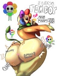 1boy 1femboy anthro anthro_only back_view big_ass big_ass_(male) big_butt clapping clapping_ass clapping_butt clapping_buttocks clapping_cheeks cute cute_male dandy's_world dandy_(dandy's_world) fat_ass fat_butt femboy feminine_male flower heart hearts hearts_around_head leaf_tail living_object male male_only non-human not_furry object object_head rainbow_flower sfaxk_(artist) simple_background tagme tagme_(artist) tail thick_ass thick_thighs toons_(dandys_world) twerking yaoi