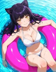 2025 ai_generated belly blake_belladonna deviantart elryusam female female_only looking_at_viewer red_blush river rwby smile_at_viewer smiling_at_viewer tube tummy tv_series tv_show video_game video_game_character video_game_franchise water_background wet_body wet_face wet_hair wet_head white_bikini