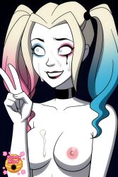 1female 2d after_sex ai_generated artist_logo baddie bare_arms bare_boobs bare_breasts bare_chest bare_shoulders bare_skin batman_(series) black_background black_choker blonde-haired_female blonde_female blonde_hair blonde_hair_female blonde_pigtails blue_eyed_female blue_eyes blue_eyes_female blue_eyeshadow blue_hair breasts choker close-up closeup closeup_view clown clown_girl clown_makeup collarbone collarbones cum cum_drip cum_dripping cum_dripping_down_face cum_dripping_on_face cum_on_face cumdrip cumdripping dc dc_comics dyed_hair english_text eye_makeup eyebrows eyeshadow facial female female_only girl harleen_quinzel harley_quinn harley_quinn_(2019) harley_quinn_(series) high_res high_resolution highres human hunnyhive hunnyhive(artist) hunnyhivestudio hunnyhivestudios light-skinned_female light_skin lips lisptick looking_away makeup makeup_running naked naked_boobs naked_breasts naked_chest naked_female nipples no_bra no_clothes no_clothing nose nude nude_female pale pale-skinned_female pale_skin parted_bangs peace_sign pink_nipples red_eyeshadow red_hair red_lips red_lipstick running_makeup running_mascara runny_makeup runny_mascara shoulders simple_background smile smiling smiling_female solo solo_female supervillain supervillainess teeth teeth_showing teeth_visible topless topless_female twintails twintails_(hairstyle) undressed v_sign villainess warner_bros warner_bros._animation warner_brothers white_body white_skin white_skinned_female
