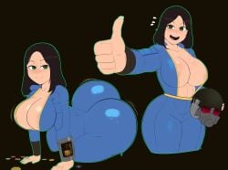 1girls 2025 2d 2d_(artwork) ass ass_bigger_than_head barely_contained_breasts barely_visible_nipples big_ass big_breasts boobs boobs_focus bottlecap fallout fallout_(tv_series) female female_only g3mma huge_ass huge_breasts large_ass large_breasts looking_at_viewer lucy_maclean ncr_ranger_helmet pip-boy pipboy_3000 skin_tight solo solo_female solo_focus thumbs_up vault_suit wiggle_lines wiggling_ass