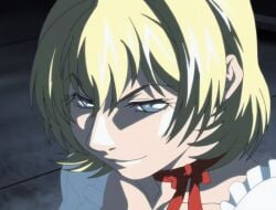 1girls 2007 american animated anime_screenshot attack bible_black bible_black_new_testament blonde_hair blue_eyes bouncing_breasts bow breasts choker crazy_smile dress energy_beam female glowing_eyes jody_crowley large_breasts lips nightgown reaching shin_bible_black shiny_skin short_hair smile solo tagme white_dress witch