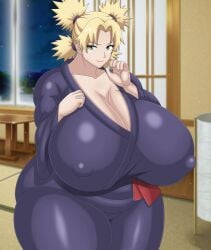 1girls alternate_body_type alternate_breast_size ass big_ass big_breasts blonde_hair boruto:_naruto_next_generations breasts breasts_bigger_than_head cleavage coresix enormous_breasts erect_nipples female female_only gigantic_breasts green_eyes hips huge_breasts japanese_clothes kimono large_breasts looking_at_viewer massive_breasts milf naruto naruto_(series) nipples shiny_clothes smile source_request tatami temari tied_hair wide_hips