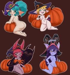 animal_ears animal_nose areola ass bewitching_vex big_breasts big_butt big_hair black_clothing black_hat black_headwear blonde_hair blue_clothing blue_hair blue_hat blue_headwear bluesparrow blush breasts brown_background candy_cane_in_mouth clothing covering covering_breasts eyelashes featureless_crotch feet female food front_view fruit fur genitals green_eyes group hair halloween hand_on_hip hat hat_only headgear headgear_only headwear headwear_only hi_res holidays humanoid humanoid_pointy_ears kneeling league_of_legends licking licking_lips licking_own_lips long_hair looking_at_viewer looking_back looking_back_at_viewer lulu_the_fae_sorceress mostly_nude navel nipples nude open_mouth open_smile orange_eyes pink_areola pink_body pink_fur pink_hair pink_nipples pink_nose plant pointy_ears poppy pumpkin pupils purple_areola purple_body purple_clothing purple_fur purple_hair purple_hat purple_headwear purple_nipples purple_skin pussy rear_view riot_games short_hair short_stack simple_background slit_pupils small_breasts smile tan_body tan_skin tencent thick_thighs tongue tongue_out tristana twintails vex_(league_of_legends) vulva wide_hips witch_hat yordle