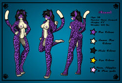 2009 azazel_(character) breasts felid female mammal model_sheet navel pantherine pussy saillestraife snow_leopard solo