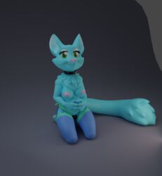 1girls 3d anthro biped blue_body blue_fur breasts chastity_(disambiguation) chastity_belt chastity_device chastity_plug clothing collar felid feline female female_chastity female_only fur green_eyes kraft_trio_(character) legwear mammal stockings