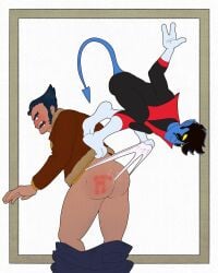 2025 2boys ass blue_body body_hair briefs embarrassed gay humiliation kurt_wagner logan_(x-men) looking_back male male_only marvel marvel_comics mutant_(marvel) nightcrawler no_visible_genitalia pants_down spank_mark spanked_butt spanksgiving tighty_whities tvfish-art wedgie wedgie_fetish wolverine_(x-men) x-men