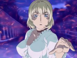 1girls 2007 american animated anime_screenshot attack bible_black bible_black_new_testament blonde_hair blue_eyes bouncing_breasts bow breasts choker crazy_smile dress energy_beam female glowing_eyes jody_crowley large_breasts lips nightgown reaching shin_bible_black shiny_skin short_hair smile solo tagme white_dress witch