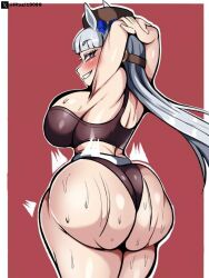 alternative_version armpits ass_clapping big_ass big_breasts big_butt breasts gold_ship_(umamusume) hyperrxgue solo sports_uniform sweat thick_thighs throwing_it_back twerking umamusume white_hair