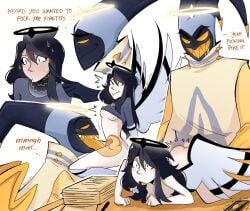 1boy 1girls adam_(hazbin_hotel) angel angel_wings arched_back bigger_male black_hair blush breasts canon_x_oc clothed_male_nude_female color cunnilingus deep_cunnilingus dialogue doggy_style drooling english_text female femsub halo hazbin_hotel long_hair long_tongue male maledom mask medium_breasts nickname oc oc_x_canon on_all_fours on_table open_mouth oral original original_character paper phone phone_ringing self_insert self_upload selfship sharp_teeth smaller_female smile spikes straight sweat table text tongue tongue_out top-down_bottom-up wings xlvlyzx yellow_eyes
