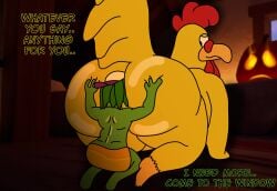 16:9 2025 4k all_fours anthro ass avian beak bent_over between_buttocks big_butt bird black_eyes bubble_butt butt_grab butt_in_face butt_smother chameleon chicken command dialogue digital_media_(artwork) dominant dominant_male duo english_text epic_games ernie_the_giant_chicken face_in_ass facesitting family_guy feathers fortnite fortnite:_battle_royale galliform green_body hand_on_butt hi_res huge_butt lizard looking_at_another looking_back male male/male phasianid rear_view reptile right_to_left scalie sitting_on_another size_difference smothering submissive submissive_male tail text vandoughy widescreen yellow_body yellow_feathers ziggy_(fortnite)
