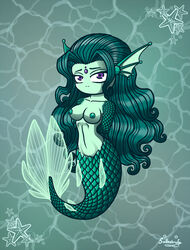 2009 anthro breasts female marine merfolk navel purple_eyes pussy saillestraife solo