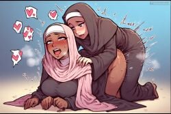 ai ai_generated arab bent_over breasts female hijab laying_on_bed laying_on_stomach muslim muslim_female nun slap
