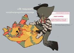 black_body blot_(dandy's_world) blush breasts dandy's_world dandys_world gloves hair_over_one_eye legs_spread legs_up mime pinata sharp_teeth small_breasts vampirempreg_(artist) yatta_(dandy's_world)