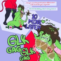 all_the_way_to_the_base anal anal_sex anthro ass balls big_penis bodily_fluids clothing cocky comic deep_throat deepthroat demon dialogue dildo dildo_in_ass dildo_insertion duo enthusiastic_fellatio eyewear fellatio female female/female footwear footwear_only freckled_butt freckled_face freckled_shoulders freckles gag genitals glasses goblin goblynn grax_threnody green_body growth_potion gynomorph hi_res huge_cock humanoid intersex intersex/female intersex/intersex irrumatio kneeling kneeling_oral_position mostly_nude object_in_ass oral oral_penetration penetration penile penis potion red_body saliva sex sex_toy sex_toy_in_ass sex_toy_insertion short_stack socks socks_only speech_bubble sweat tail tears thick_thighs toy trans_(lore) trans_woman_(lore) wearing_glasses wide_hips zynnia_beetlepocket