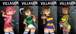 2025 2d 4girls akairiot animal_crossing animal_crossing_girl anthro ass axe blood_on_face blood_splatter breasts brown_eyes brown_hair captain_kirb dark-skinned_female dark_skin dripping dripping_wet female female_only green_clothing green_eyes gun human light-skinned_female light_skin minus8 nintendo no_panties only_player panties pink_clothing pink_hair pouring pouring_liquid striped_shirt super_smash_bros. thighhighs thighs underwear villager_(animal_crossing) water watering_can wet wet_clothes white_panties