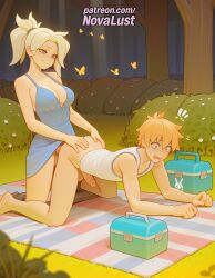 1boy 1futa 2025 ai_generated anal artist_name bare_shoulders blonde_hair blue_eyes blush breasts bust chest cleavage clothed_sex drooling english_text fucking futa_on_male futanari hi_res high_quality high_resolution highres intercourse intersex love_making male mercy novalust overwatch patreon patreon_username penetration sex sex_from_behind sexual_intercourse short_hair stable_diffusion straight watermark