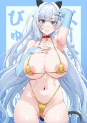 1girls armpits big_boobs big_breasts big_tits bikini blue_eyes blue_eyes_female boobs breasts eyebrows_visible_through_hair female golden_bikini long_hair long_hair_female lucienroseta navel one_arm_up tits voicevox whitecul woman