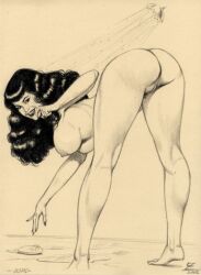 1girls ass bending_over bettie_page big_breasts black_hair breasts celebrity female female_only julius_zimmerman long_hair looking_at_viewer looking_back naked naked_female nipples pussy real_person shower showering sketch smile smiling smiling_at_viewer soap soap_bar solo solo_female