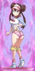 artsheops big_ass blue_eyes brown_hair double_bun human human_only panties pokemon pokemon_bw2 rosa_(pokemon) shimapan thighs