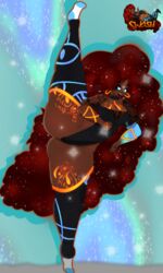 angry big_ass big_thighs dark-skinned_female high_kick open_mouth socks swimsuit tattoos thick_thighs thighs