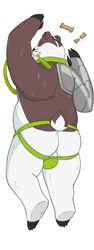 anthro ass back_muscles backsack badgerclops balls belly bitnarukami blush cartoon_network clothing collar dakimakura_design dog_treats grin hi_res jockstrap laying_on_front leash male male_only mao_mao:_heroes_of_pure_heart overweight perineum smile underwear