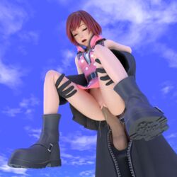 3d black_coat blue_eyes closed_eyes clothing coat disney female footwear handwear hooded_jacket human kairi kingdom_hearts male master_xehanort no_panties open_mouth organization_xiii outerwear picked_up pussy red_hair shoes_on square_enix usbsantiago vaginal_penetration xehanort