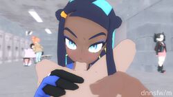 3d 4girls animated blowjob blue_eyes blue_hair cum cum_drip cum_in_mouth dark-skinned_female dark_skin ditto dnnsfw earrings fellatio female gloria_(pokemon) gloves gym_leader human interracial light-skinned_female light-skinned_male locker locker_room looking_at_viewer makeup marnie_(pokemon) nessa_(pokemon) no_sound oral penis pokemon pokemon_(species) pokemon_ss pov public_sex semen sonia_(pokemon) source_filmmaker tagme video voltorb