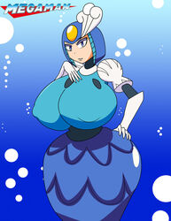 blue_eyes breasts female gynoid huge_breasts igphhangout light-skinned_female machine mechanical mega_man mega_man(classic) mermaid nipples_visible_through_clothing robot slim_waist splash_woman underwear wide_hips