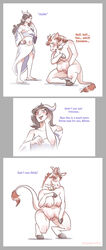 anthro asinus big_breasts blush breasts clothed clothing collar comic crotchboobs demon dialogue donkey duo equid equine female hi_res hooves horn humanoid kneeling mammal nipples nude post_transformation pussy simple_background strawberrytfs tail_tuft tuft white_background