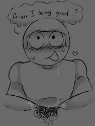 after_cunnilingus anonymous_female dave_(moldygh) dave_and_bambi_mod eating_out femdom hairy hairy_pussy hceercs heart heart_symbol heterosexual looking_at_viewer monochrome nervous nervous_smile nervous_sweat not_colored pussy saliva saliva_drip saliva_dripping saliva_string saliva_trail speech_bubble staring_at_viewer straight submissive submissive_male tagme thighs vagina wet wet_pussy