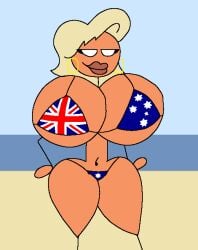 1girls australian_flag australian_flag_bikini bikini blonde blonde_hair breasts breasts_bigger_than_head deviantart eitan7 female flag_bikini flat_colors hyper-thin_waist spherical_breasts stickman stickwoman tan_body tan_skin