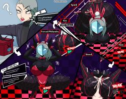 1girls big_ass big_breasts big_butt breasts bubble_butt bunny_costume bunny_ears bunny_girl bunny_tail bunny_waitress bunnysuit busty commission commissioner_upload corruption cum cum_inside cum_on_breasts dialogue enemy_conversion english_text fishnet_legwear fishnets forced forced_sex forced_transformation gameplay_mechanics midnightundying_(artist) persona persona_5 persona_5_royal red_eyes sae_niijima shadow_(persona) shadow_waitress text transformation