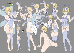 1boy androgynous babydoll blonde_hair condom_on_penis crossdressing erection fairy fairy_wings femboy garter girly green_eyes husun_wei male male_only solo tagme trap wings