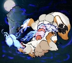 absurd_res ambiguous_gender animal_genitalia balls bent_legs canid canine canis coyote disembodied disembodied_hand disembodied_penis ectopenis ectoplasm fondling fondling_penis genitals ghost ghost_hand ghost_sex grave hi_res knot_in_sheath knotted_sheath legs_in_air legs_up male male/ambiguous mammal moon oral penis questionable_consent sheath spirit tombstone translucent translucent_penis upside_down upside_down_sex yonnixart