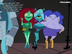 warner_brothers warner_bros warner_bros._animation cartoon_network samurai_jack alien alien_girl aliens text breasts boobs tits otakusedits heels standing sidewalk smile smiling smiling_at_viewer one_eye eyes hair sexy edit edited edited_screencap screencap screenshot