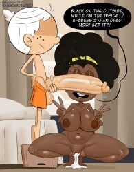 1boy 1girls bluan brother_and_sister cum cum_in_pussy cum_inside dark-skinned_female dark_skin dripping dripping_cum english english_text incest lincoln_loud luan_loud nickelodeon penis_awe penis_on_face penis_out penis_over_eyes precum spakka5 squatting tagme the_loud_house white_skin