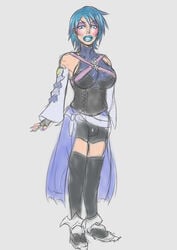 1boy 2019 aqua_(kingdom_hearts) blue_eyes blue_hair blue_lipstick bulge cape crossdressing diggerman digital_media_(artwork) drag_queen eyeliner grey_background hi_res high_resolution highres human human_only kingdom_hearts lipstick looking_at_viewer makeup male male_only nail_polish outfit purple_nail_polish purple_nails simple_background sketch standing